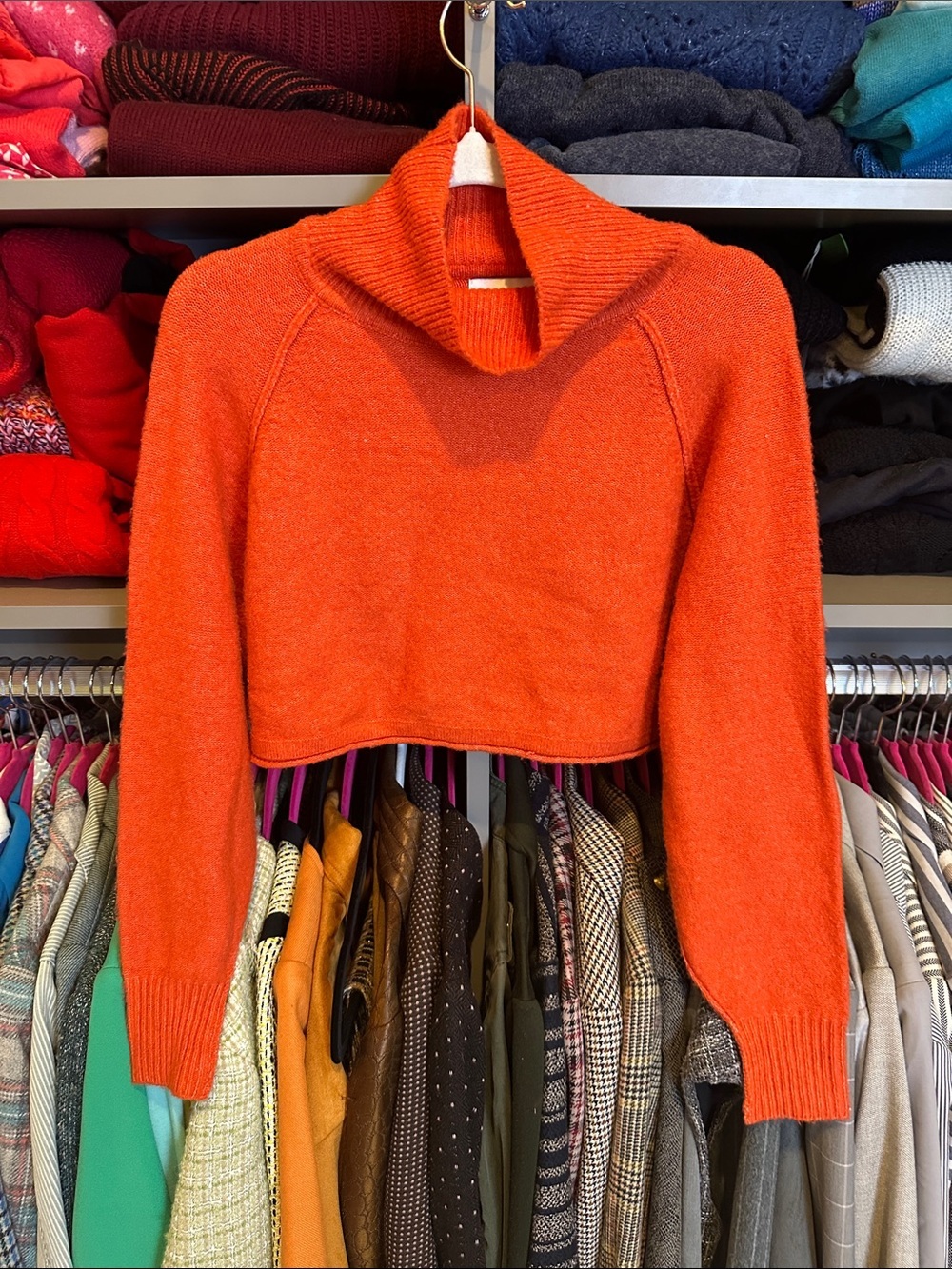 Urban Outfitters orange long sleeve mock neck cropped sweater size XS NWT